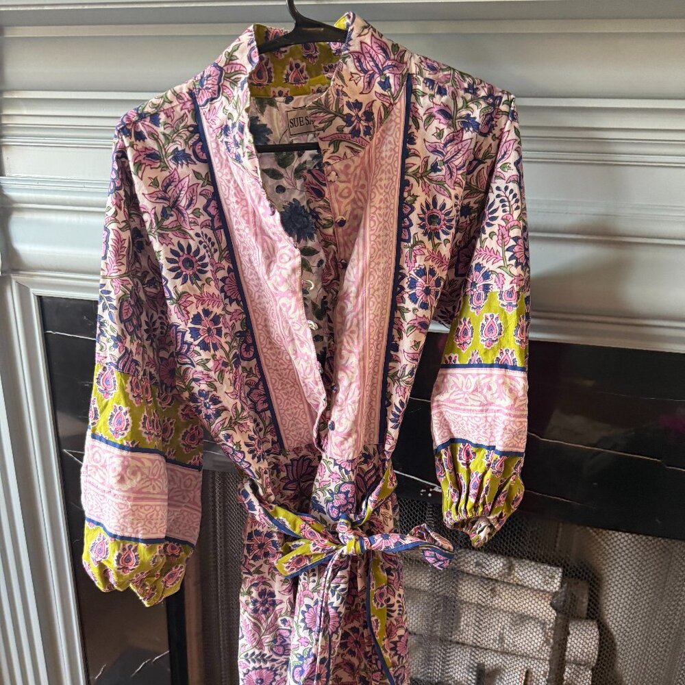 Sue Sartor Wrap Dress Hand Printed Block